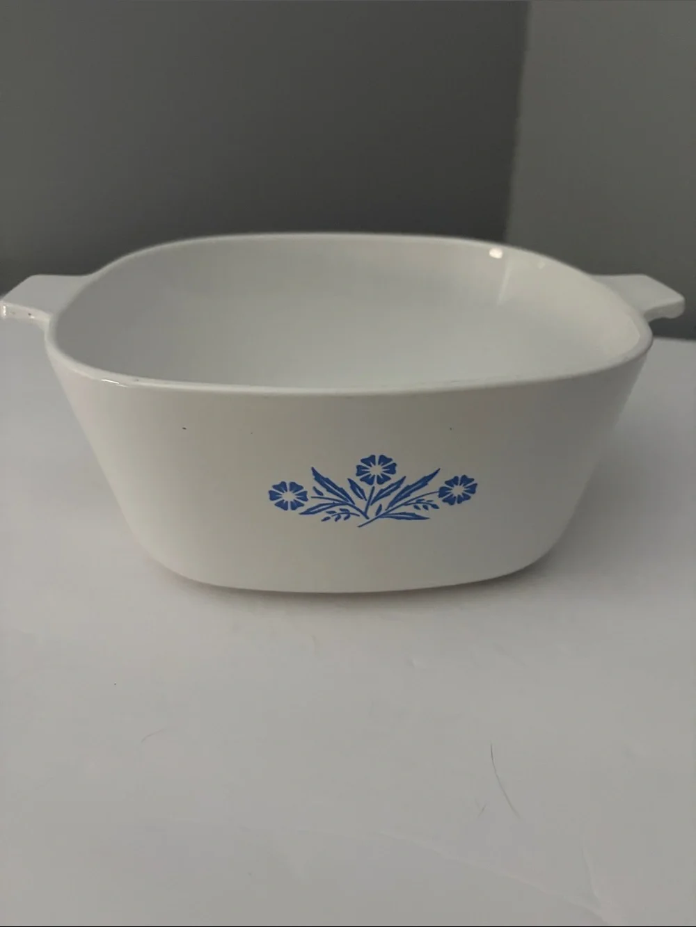 Corningware White Casserole Dish with Blue Floral Pattern